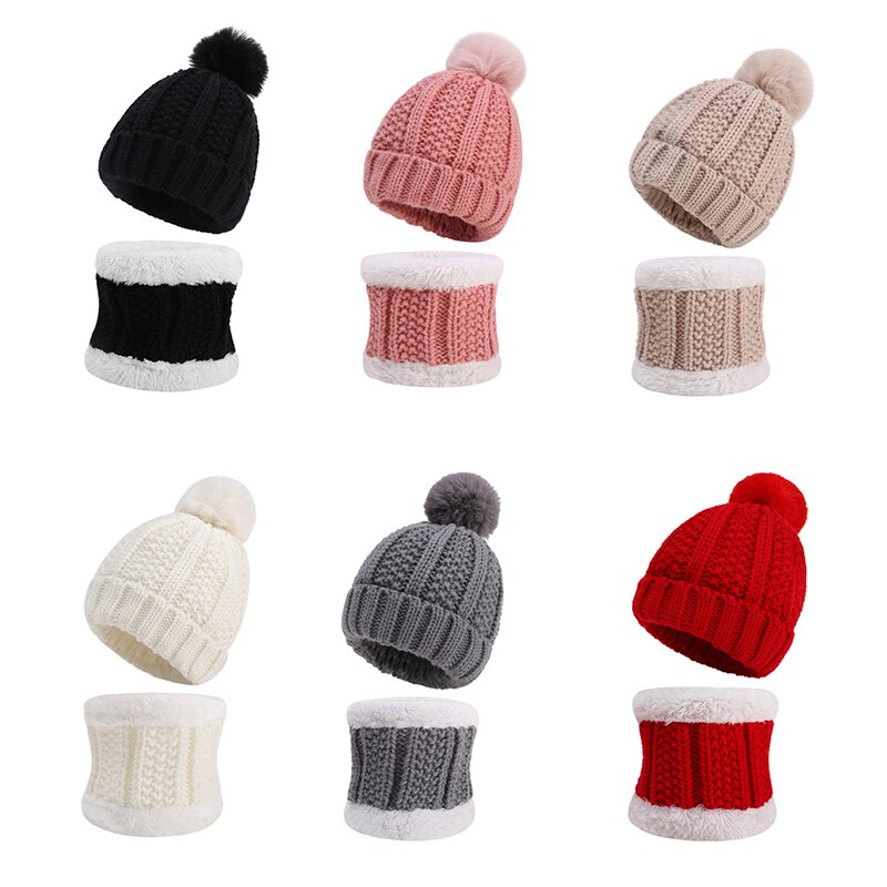 Tweedelige muts sjaal set muts kindermutsen meisjes mutsen bal pompon houd warm winter gebreide skullies kinderen bot