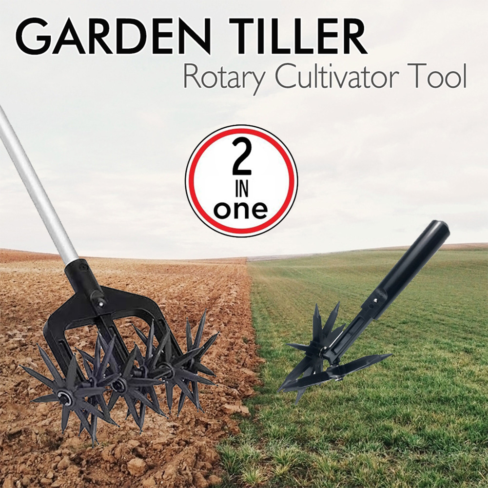Rotary Cultivator Garden Lawn Ripper Adjustable Gardening Rotary Tiller and Hand-Held Garden Cultivator Tool Soil Plowing Tool