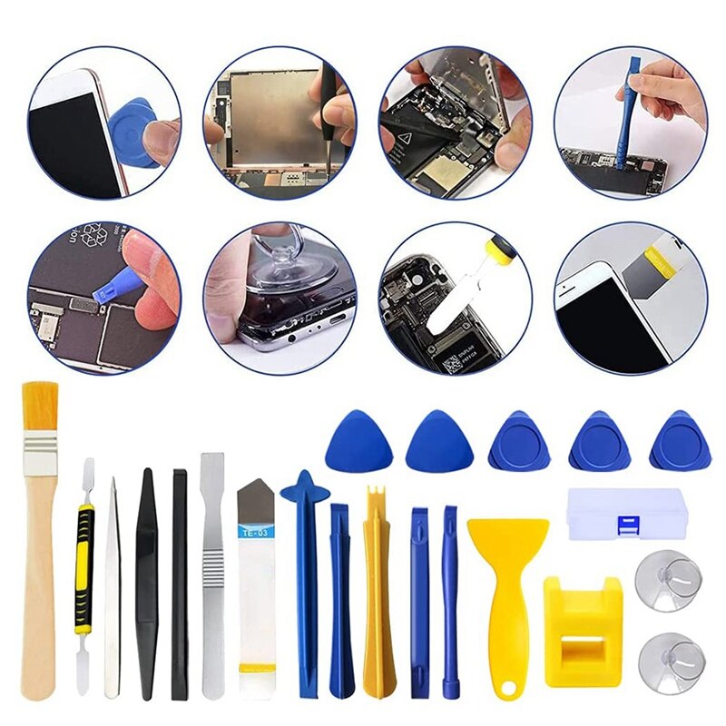 30Pcs Phone Repair Tool Kit Removal Repair Opening Tool Kit With Repair Screwdrivers Set And Opening Pry Tools
