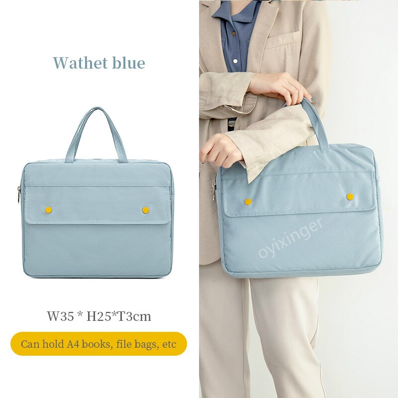 Woman Briefcase Waterproof Laptop Bag A4 File Handbag Briefcases Men Brief Cases Women's Business Office Portable Document Bags: Light Blue