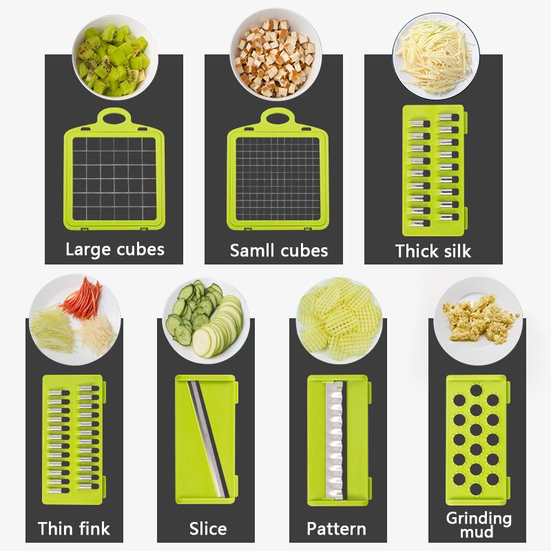 Picadora de verduras con contenedor, rebanador de alimentos, cebollas, patatas y ensaladas, utensilios de cocina, accesorios, artículos para el hogar