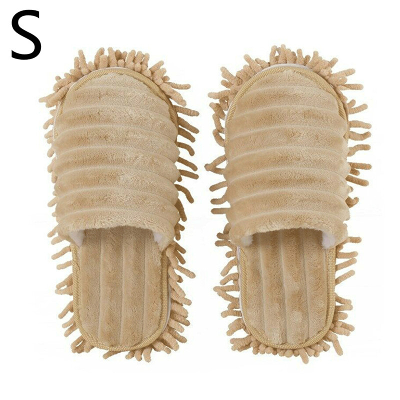 1 par de zapatillas de suelo para limpieza de pies, zapatillas mopa para casa perezosa, chanclas para el hogar, herramientas de limpieza: Beige S