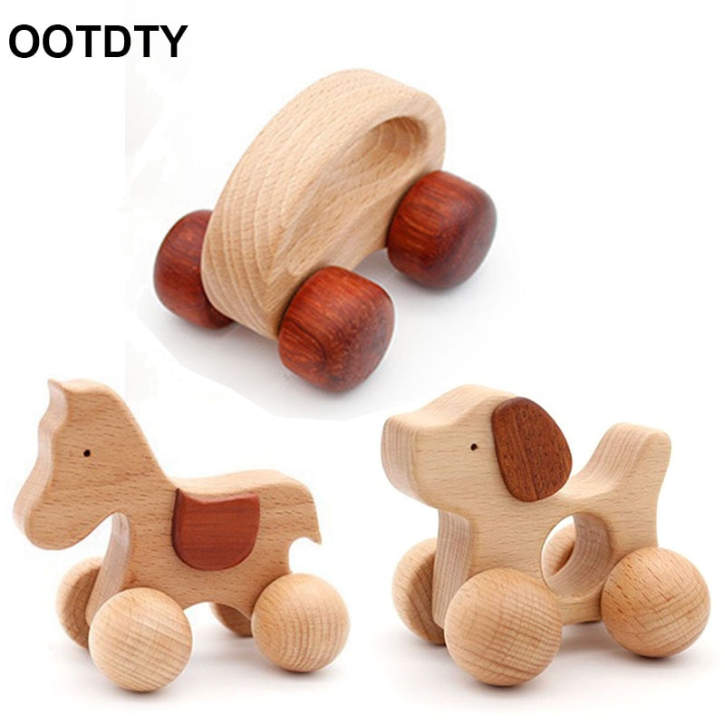 Baby Paard Hond Auto Vorm Ecofriendly Hout Auto Diy Craft Baby Cartoon Dier Puzzel Speelgoed