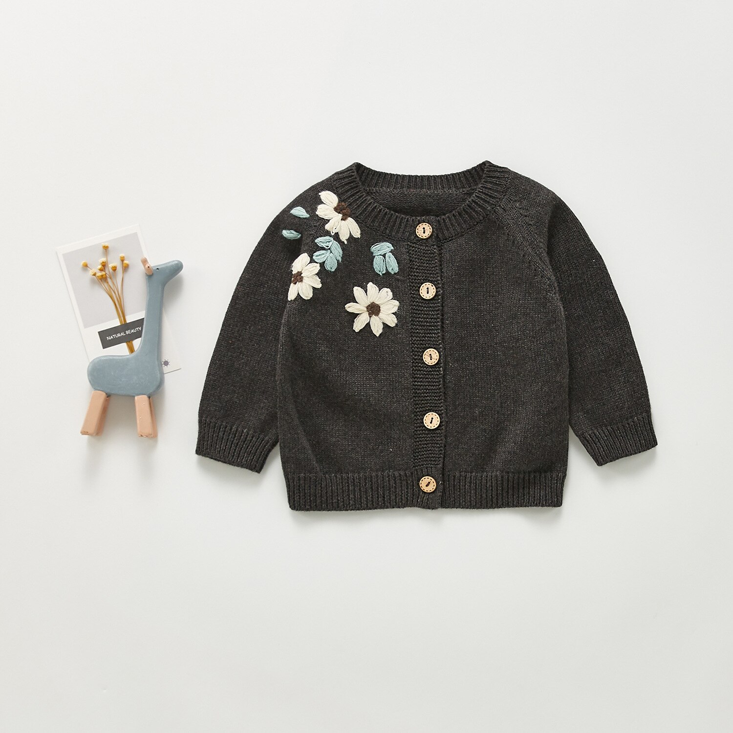 Autunno nuovo cappotto lavorato a maglia bambino ricamo fiore maglione bambina cotone bambini Cardigan lavorato a maglia giacca monopetto per bambini: 12M  80cm