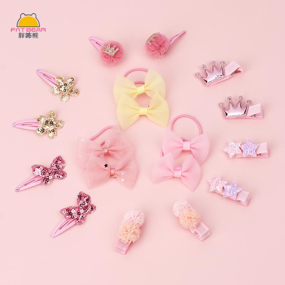 7 unidades/juego de diadema para el pelo, corona, lazo para el cabello de flor, Bola de hilo, horquilla, pentagrama, mariposa, horquilla para niños, pasadores, juego de