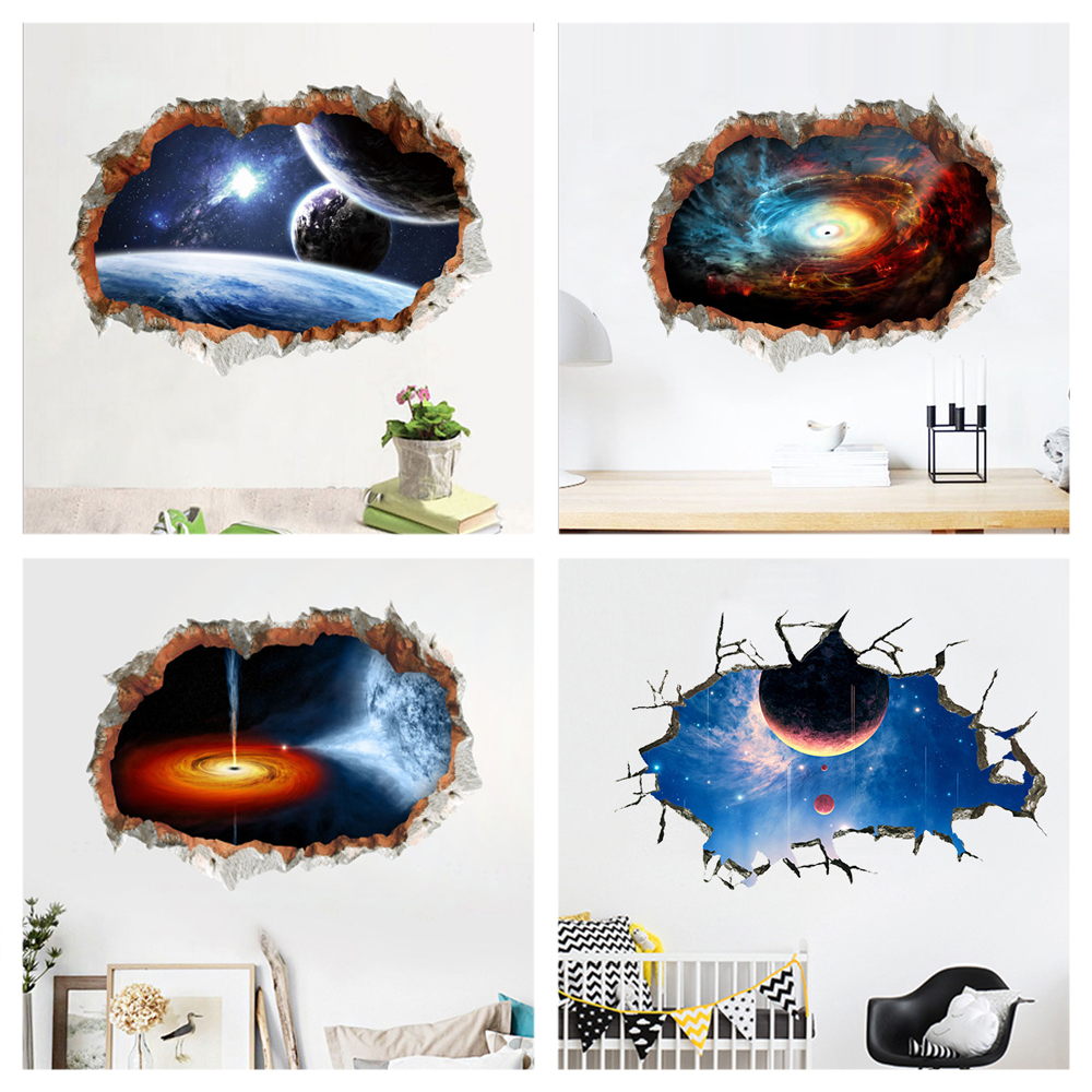 Zwart Gat Nebula Planet Star Muurstickers Voor Kinderkamer Decoratie Vivid 3d Ruimte Thema Muurschilderingen Diy Thuis Decal pvc Poster