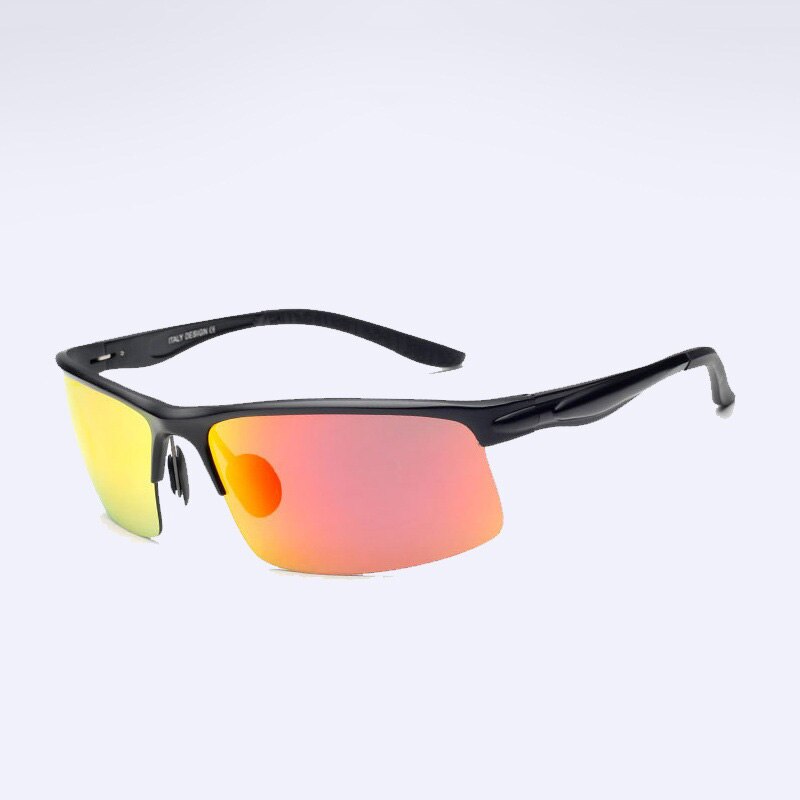 YSO Sunglasses Men Polarized UV400 Aluminium Magnesium Frame HD Sun Glasses Driving Glasses Semi Rimless Accessory For Men 8580: Black-Red