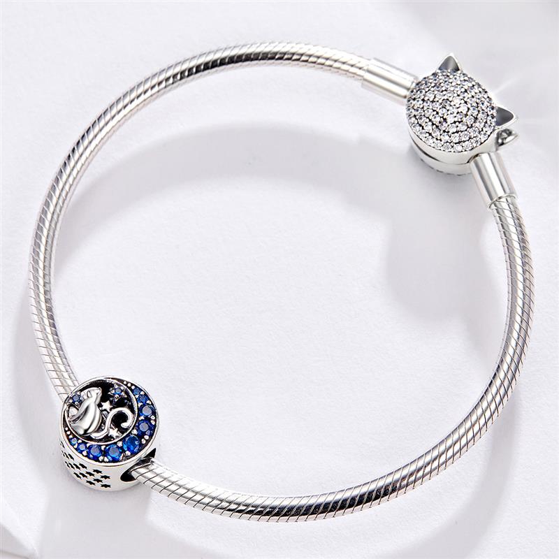 Jiayiqi Leuke Maan Kat Charms 925 Sterling Zilveren Kralen Fonkelende Cz Sieraden Fit Voor Armbanden Maken Vrouwen