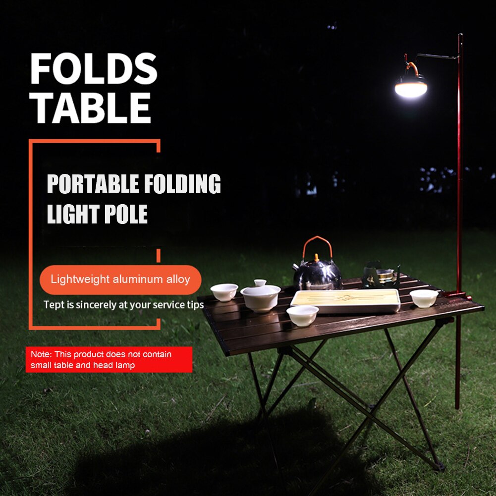Opvouwbare mini-lantaarnpaal voor kamperen, picknicken, vissen, reizen, aluminiumlegering, verstelbare hoogte, lantaarnhouder