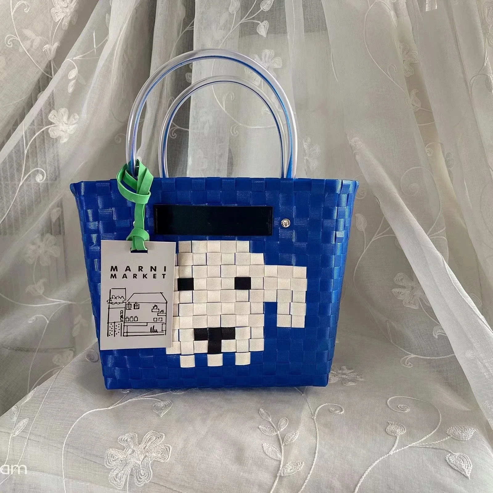 Frohe Weihnachten Süßigkeiten Aufbewahrungskorb Handtasche Rattan Korb Reise Picknick Strand Einkaufstasche Rattan Obstkorb: Blau