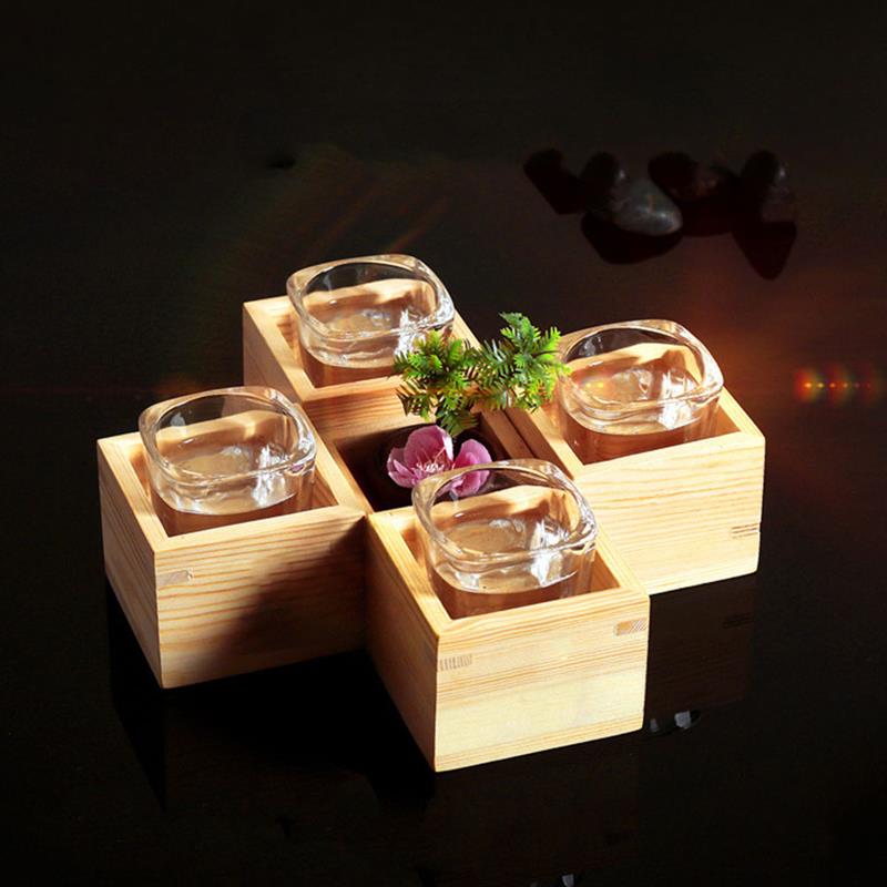 Sake Cup Box Wooden Japanese Masu Cups Tea Traditional Glasses Mug Container Saki Storage Wood Party Square Tiramisu
