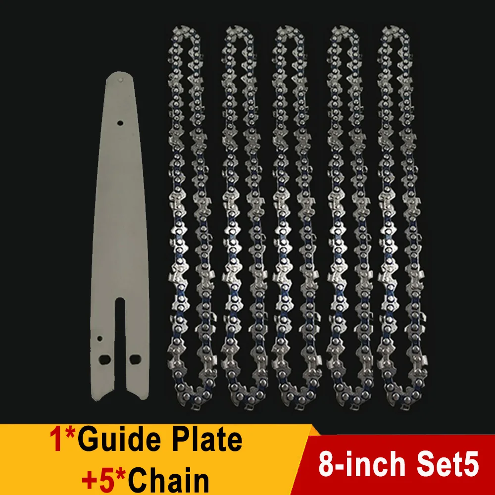 Sierra eléctrica de 8 pulgadas, 1/4 "P, 45 nudos, 22 cuchillos, cadenas de motosierra, hoja de sierra de registro, accesorios de cadena de sierra de cadena para podar, corte de madera: Rojo / negro