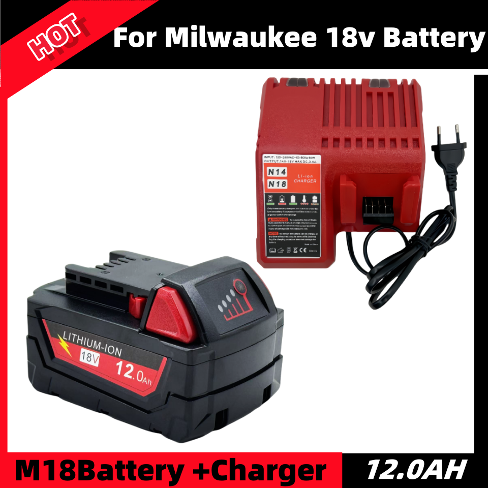 100% para batería de herramienta eléctrica Milwaukee M18 + cargador, BR,XC,18V, 6,0/9.0/12.0AH M18B5, 48-11-1860, batería integrada 18650: other