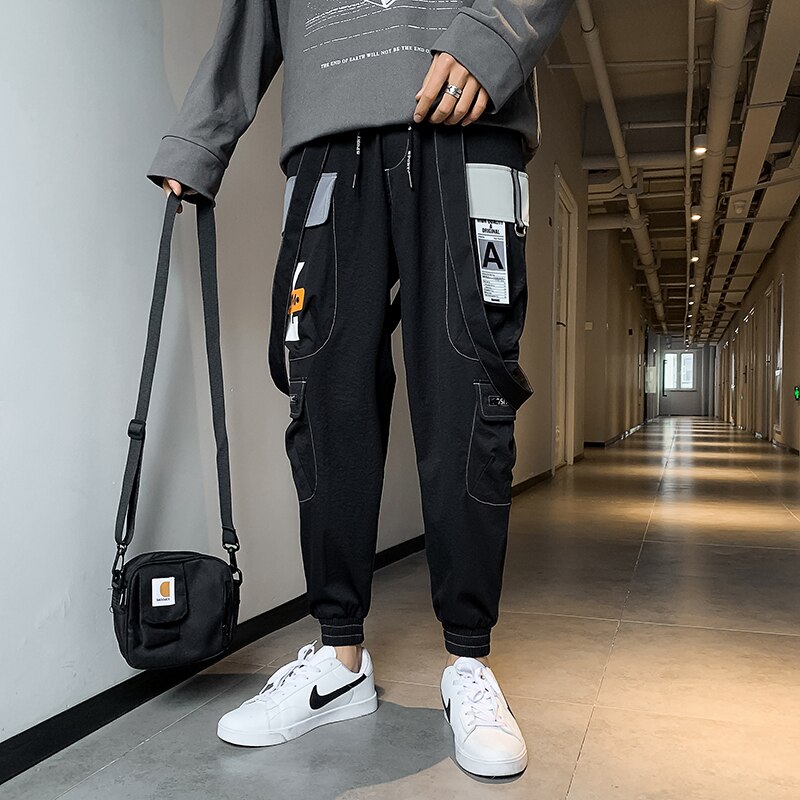 Sommar casual män cargo byxor tryck löst harem joggingbyxor sport stor storlek herrkläder hip-hop byxor män: Xxxl / Svart