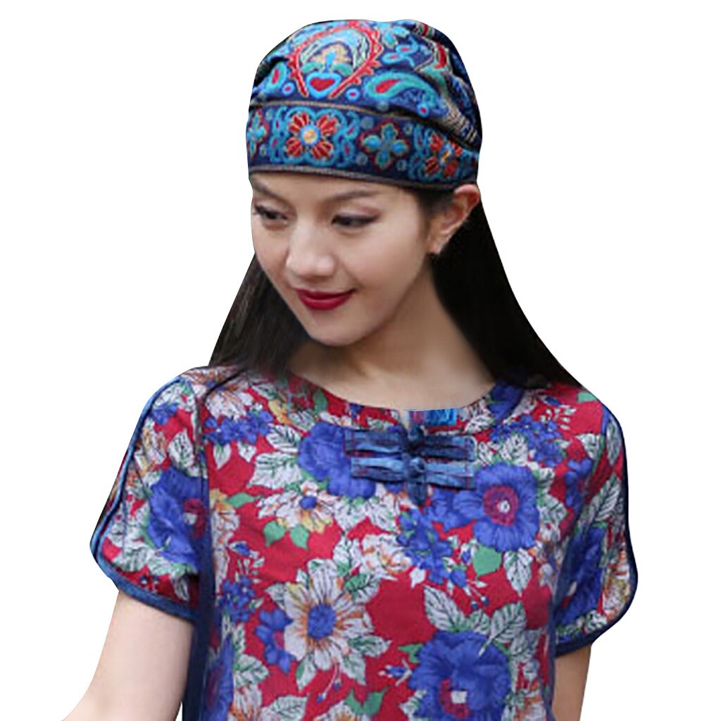 Casquette de cyclisme pour femmes, Style mexicain ethnique Vintage, broderie de fleurs, bandana imprimé rouge, chapeau de soleil: Blue