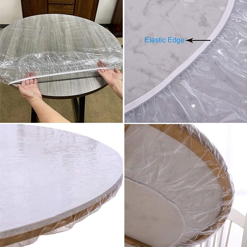 PVC Round Waterproof Table Cover Cloth Vinyl Fitted Protector Tablecloth Transparent Table Cover With Elastic Edged Cover