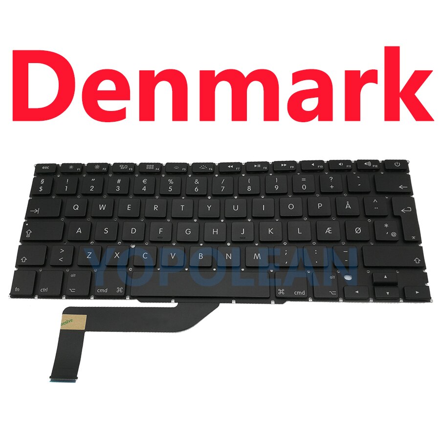 US UK Russian Spain French German Sweden Laptop Keyboard For Macbook Pro Retina 15" A1398: Denmark