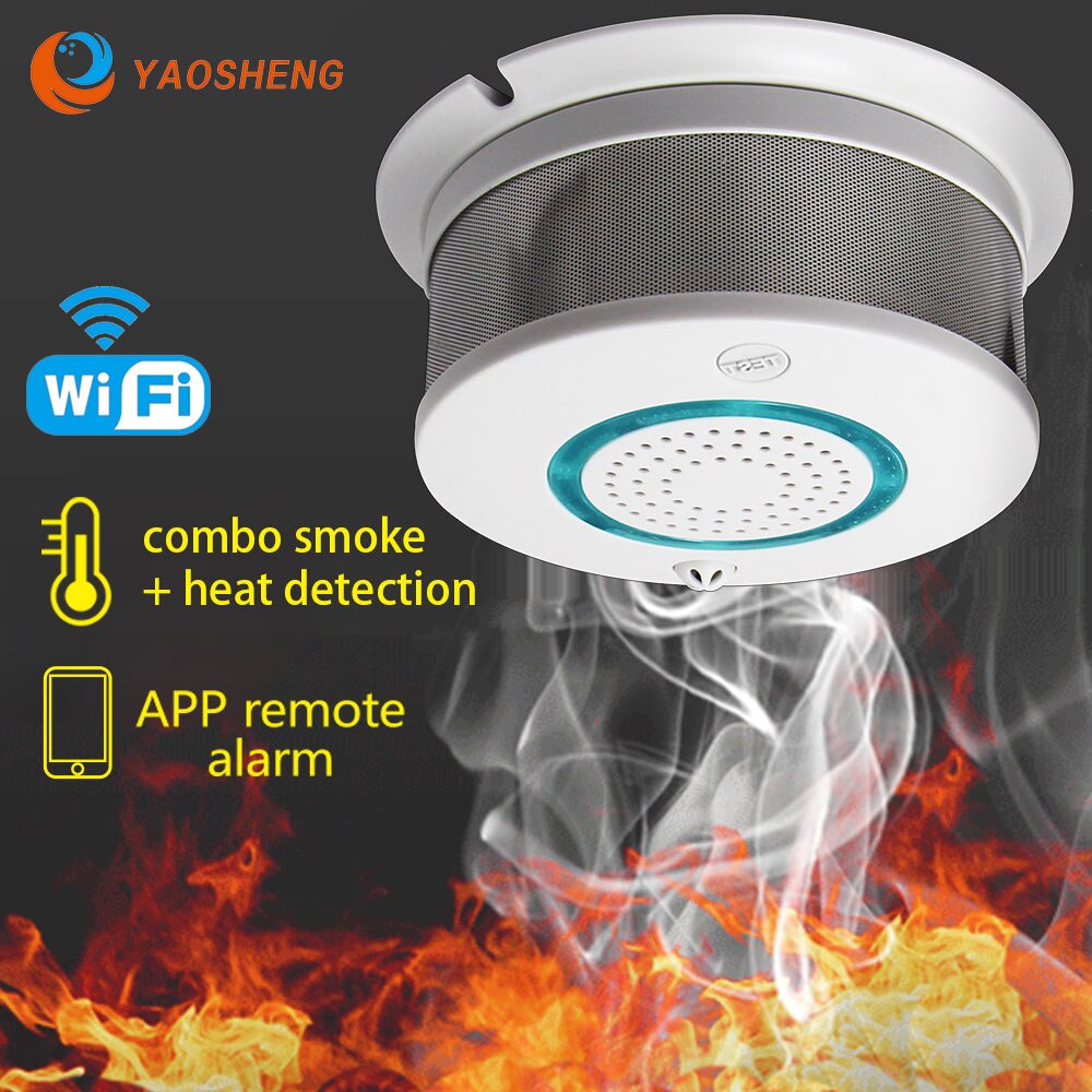 WiFi Smoke+Heat Detector Independent Alarm Wireless Fire Protection Smoke Sensor Home Security Fire Equipment Smart APP Control