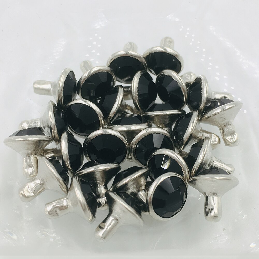 100 Sets 6mm & 8mm Black Crystal Rhinestone Klinknagels Metalen Base Rapid Studs Decoratie Bevindingen Voor Kleding Tas leathercraft