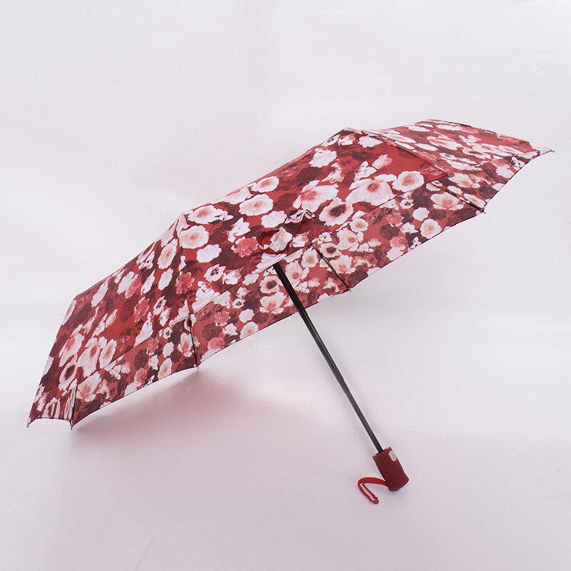 Flower Automatic Umbrella Rain Women Men 3Fold Light and Durable Strong Colourful Umbrellas Kids Rainy Sunny: RED