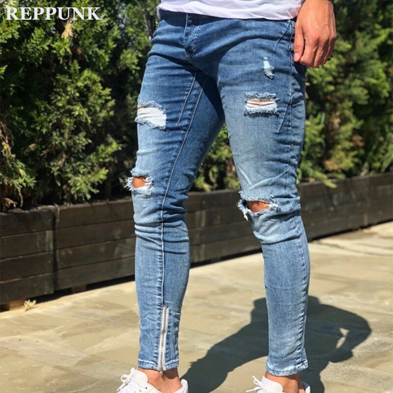 Skinny Jeans Men Pure Color Denim Cotton Vintage Hip Hop Wash Work Trousers Plus Size male streetwear denim Pants