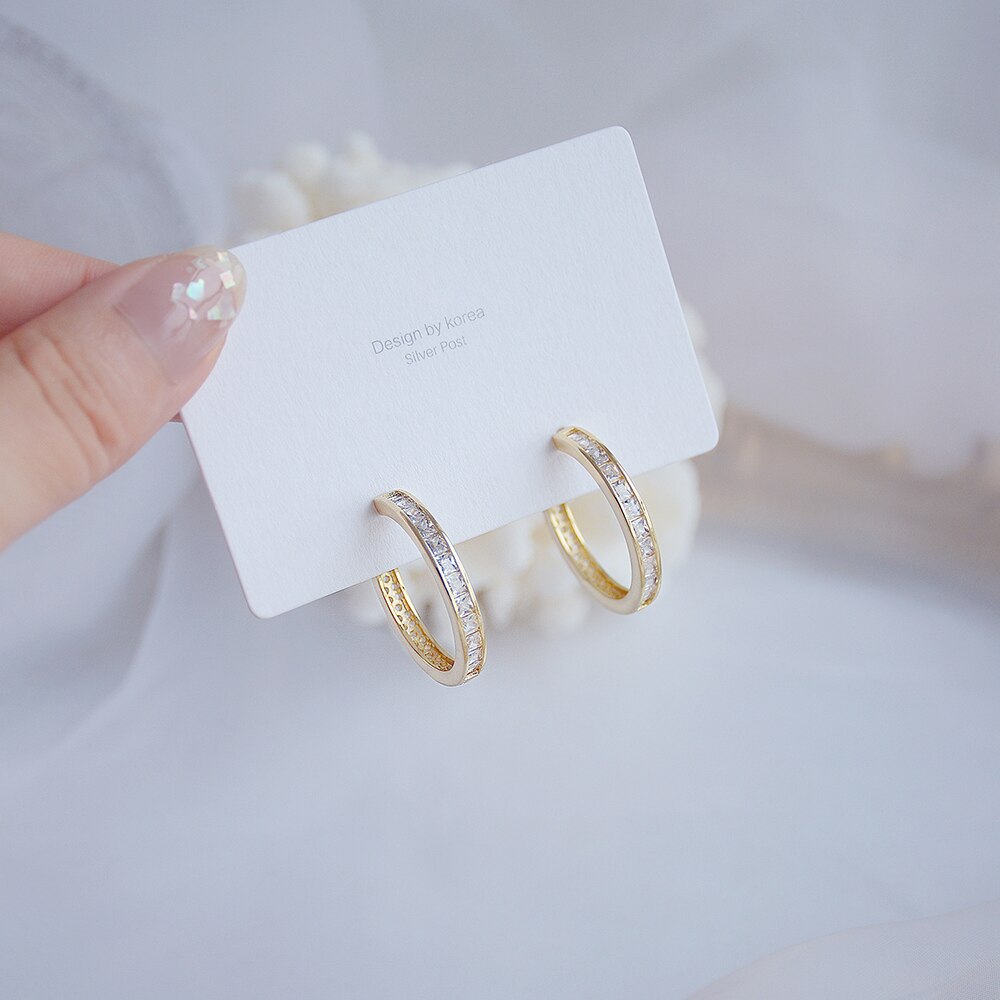 Koreansk mikro zirkon temperament bowknot ørering til kvinder lækker 14k ægte guld øreringe tilbehør smykker: Cirkeløreringe