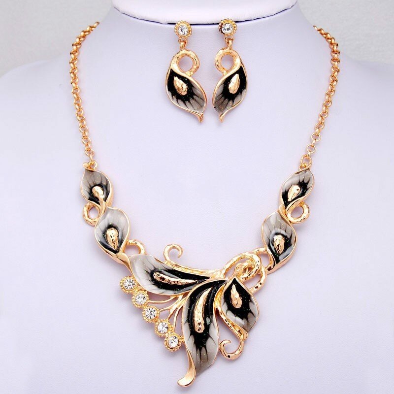 Topkeeper-ensemble de bijoux pour femmes, fantaisie, en émail, cristal autrichien, ensemble de bijoux, chaîne florale, collier et boucles d'oreilles: A51