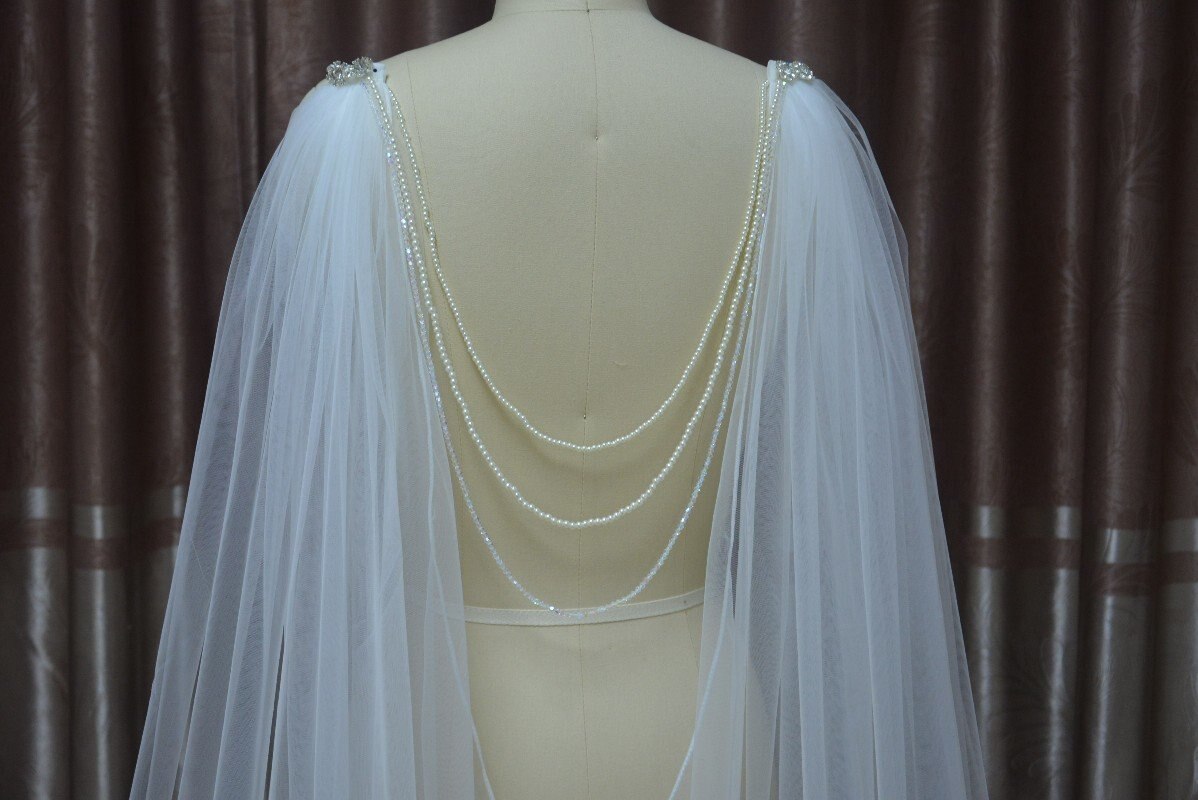 Bruids Cape, Bruiloft Cape, Sluier Cape, Bruiloft Cape Sluier, Bridal Cape Sluier, kristal Cape Sluier Kralen Sluier Bruiloft Accessoires