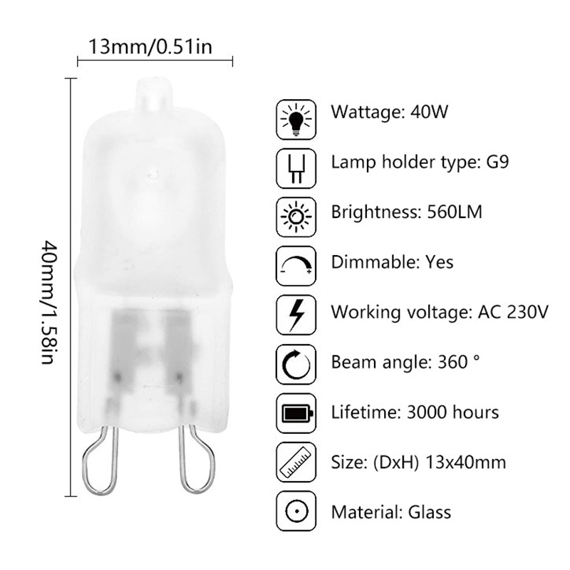 Lampes halogènes à 2 broches, 20W, 25W, 35W, 40W, DC 12V, 220V, Type G4, G5.3, G9, 20W, 25W, 35W, 1 pièce ampoule transparente pour la décoration de la maison, 40W: Black