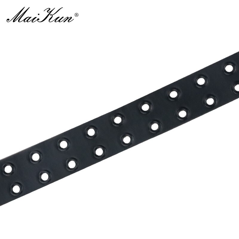 Maikun Halloween Neuer Damen-Gürtel aus schwarzem PU-Leder, doppelter Auspuff-Luftloch-Dornschließe, modischer Trend-Bund, Punk-gotisch-Stil