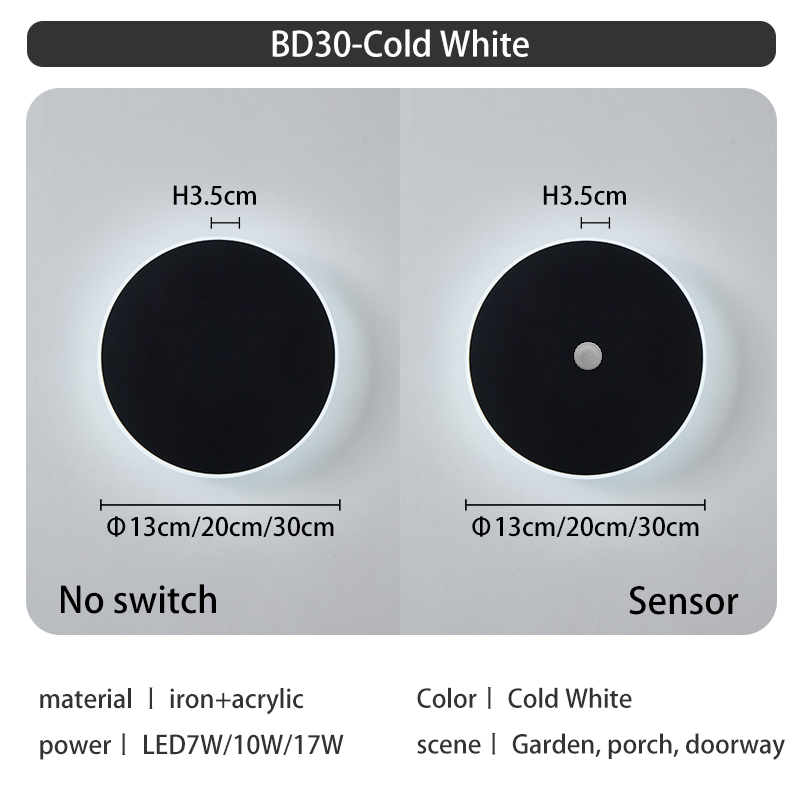 LED Lighting Modern Simple Circular Wall Light With Touch Sensor Outdoor Waterproof IP65 Bedroom Porch Entrance Stairs 85-265V: Light Grey / Cold White