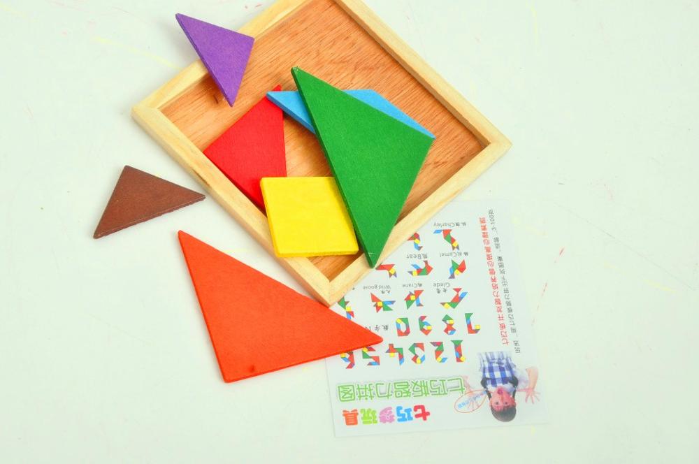 Farverig træ tangram stiksav firkantet blok iq spil intelligent pædagogisk legetøj bedst til børn