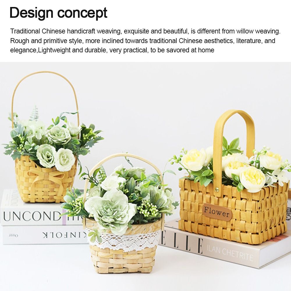Cestino intrecciato Cestino intrecciato a mano alla moda fatto a mano Cesto di fiori portatile in carta fai-da-te Cesto intrecciato a mano Cestino portaoggetti intrecciato a mano