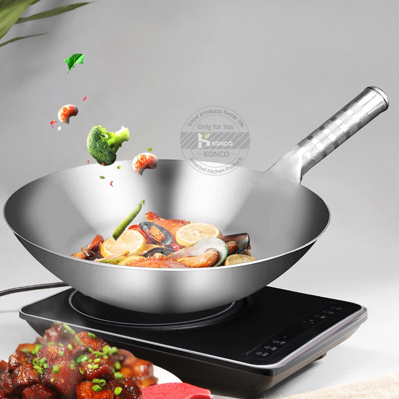 Konco Roerbak Pan Rvs Bak Pan Gas Kachels Koekenpan Chinese Handgemaakte Wok Kookpot