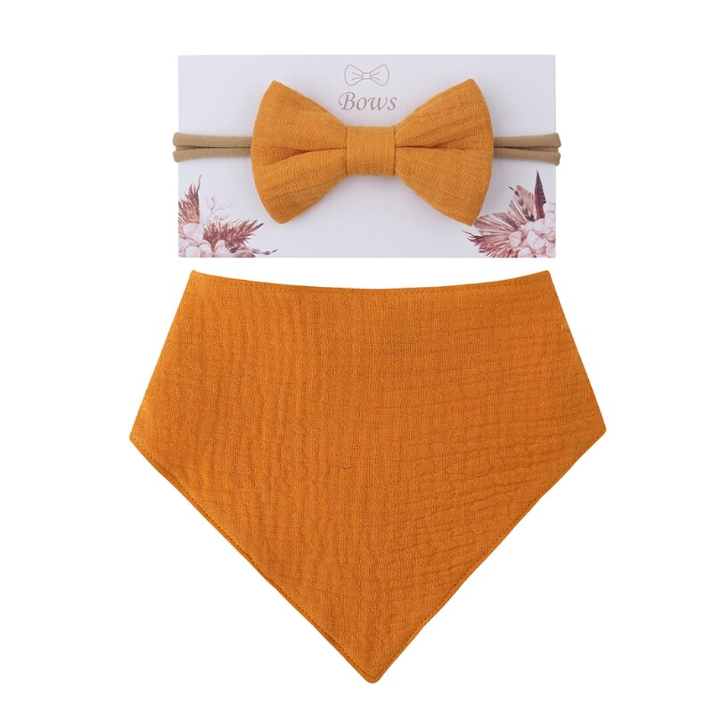 2Pcs Baby Meisjes Elastische Boog Hoofdband Speeksel Handdoek Set Prinses Strik Haarband