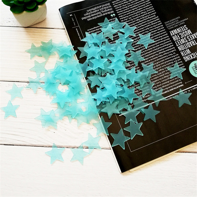 100pcs/bag 3cm Glow in the Dark Toys Luminous Star Stickers Bedroom Sofa Fluorescent Painting Toy PVC Stickers for Kids Room: Blue