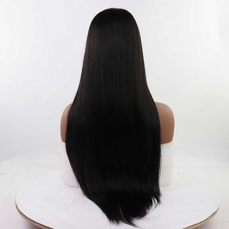 Bombshell pelo sintético marrón oscuro peluca frontal recta resistente al calor pelo de fibra Natural línea de cabello media de separación para mujer