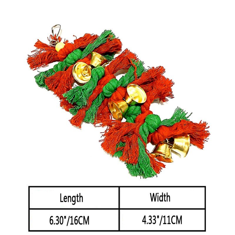 Huisdier Vogels Papegaai Speelgoed Kaketoe Parkiet Vogel Swing Budgie Katoen Klimmen Touw Knopen met Kerst Klokken Opknoping speelgoed