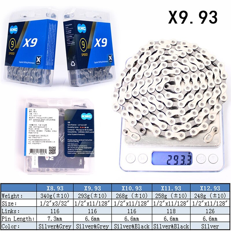 Kmc 8 9 10 11 12 hastighedskæde mtb cykel kæde mountainbike kassette kæde cykling 116/118 links passer til shimano sram casstte