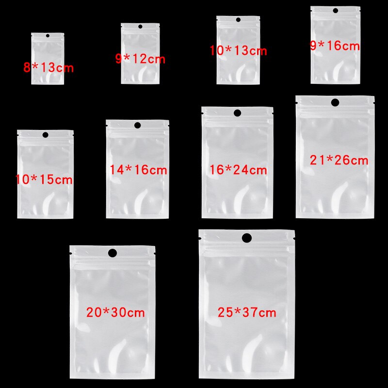 20-50pcs/lot White Clear Self Seal Zipper Plastic Zip Lock Bags Jewelry Packaging Pack Storage Package Poly Bag With Hang Hole