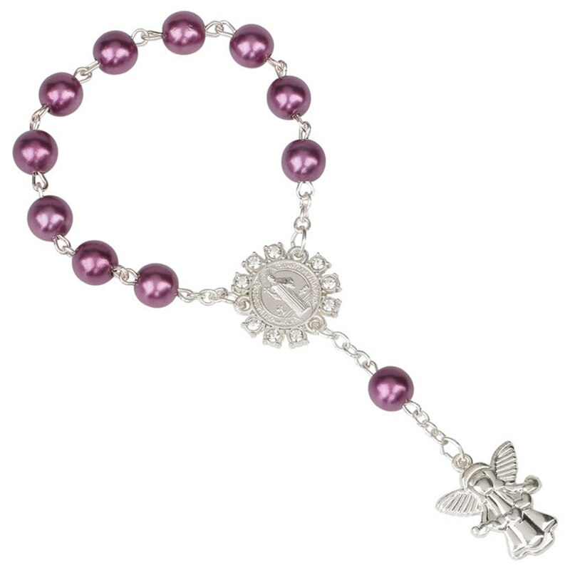 1 Uds imitación perlas católica Rosario Católico comunión alas de Ángel colgantes del Crucifijo pulsera lindo: PP