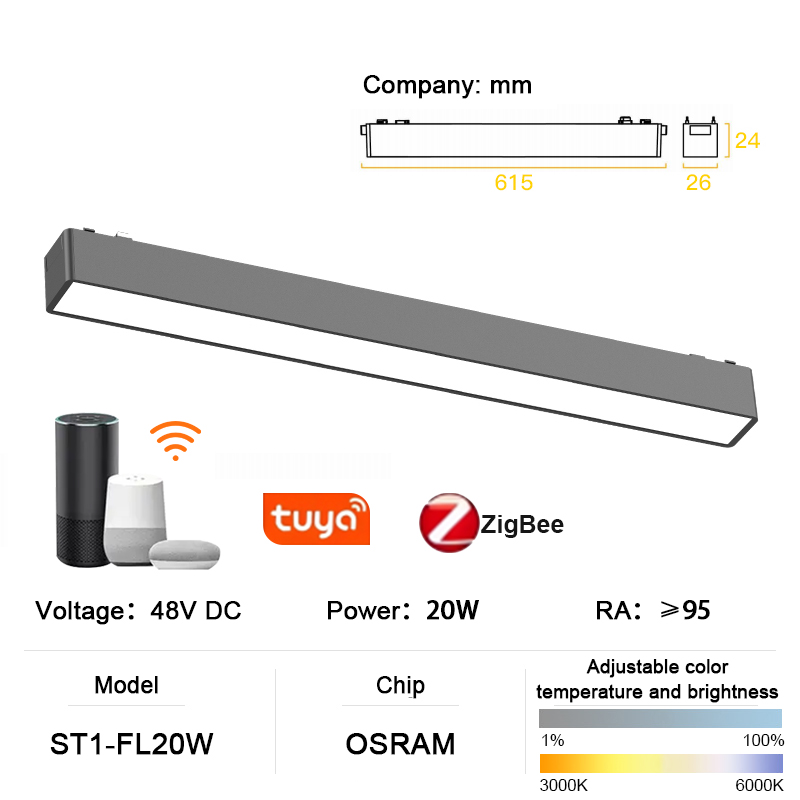 ST1 série Smart TUYA ZIGBEE éclairage sur rail magnétique en aluminium Ultra mince 6mm aucune cellule requise haute dureté luminaire Flexible moderne: vert clair