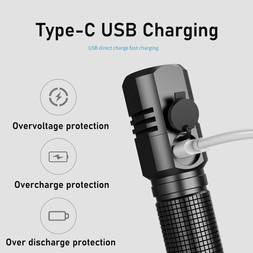10000 Lumen Mini leistungsstarke LED-Taschenlampe XHP50 Eingebauter Akku 3 Modi USB wiederaufladbar Blitzlicht Taschenlampe Lampe Taschenlampen