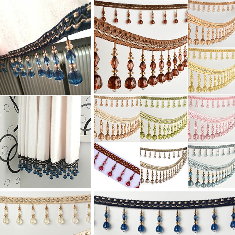 1M Kristal Kralen Gordijn Fringe Kant Kwastje Trim Wide Lint Naaien Ambachtelijke Elegante