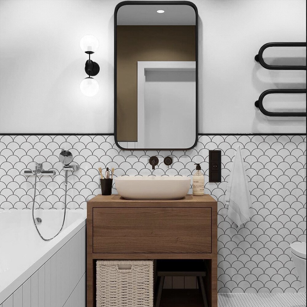 Peel and Stick White Backsplash Tile 3D Self Adhesive Vinyl Wall Sticker Wallpaper for Kitchen Bathroom Waterproof Removable