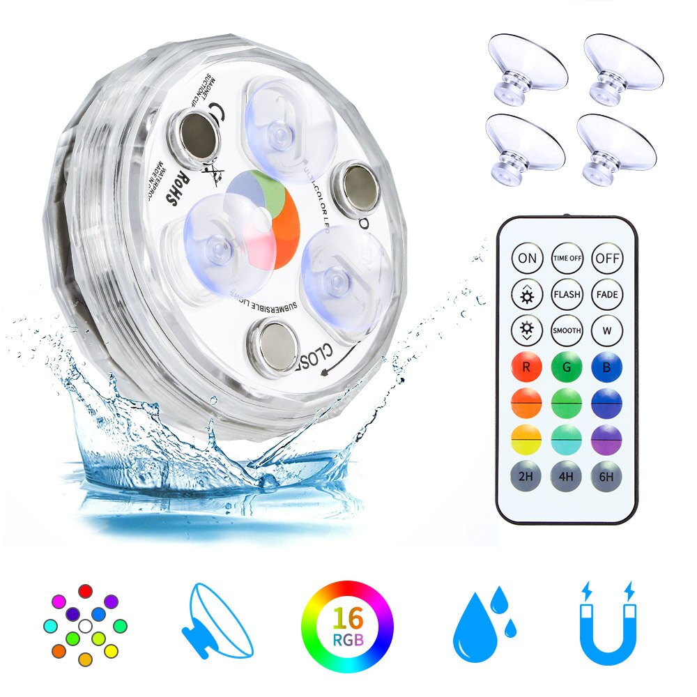 16 färger dränkbar 13 led lampa med sugkopp för utomhusdamm fontän vas trädgård pool undervattens nattlampa: 1 pc