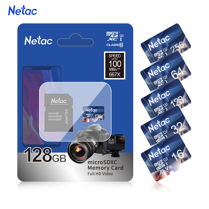 Netac-tarjeta Micro SD P500, 32GB, 64GB, tarjeta Flash SD/TF, tarjeta de memoria U3 V30 Class 10, tarjeta TF para cámara de teléfono,