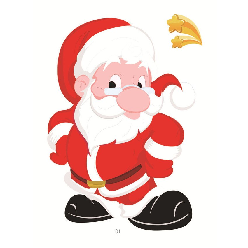 Cartoon Christmas Stickers for Window Showcase Removable Santa Claus Snowman Home Decor Decal Adhesive Year Glass Mural: E
