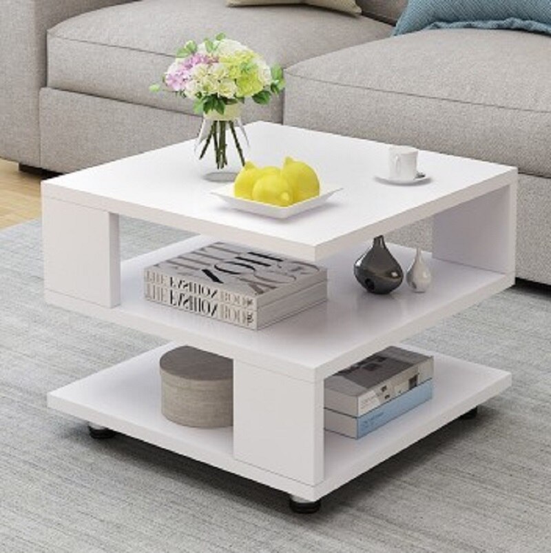 K-STAR Eenvoudige Sofa Kant Salontafel Gehard Glas Mini Thee Tafel Woonkamer Creatieve Vierkante Sofa Tafel: White