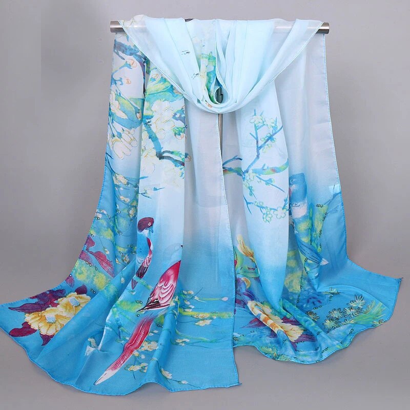 Spring Summer Printed Chiffon Silk Magpie Scarf Compact Lightweight Scarf Travel Sun Protection Scarf Shawls Wraps For Women: Orange
